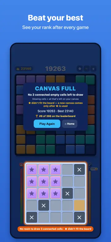 Game over screen shows what went wrong